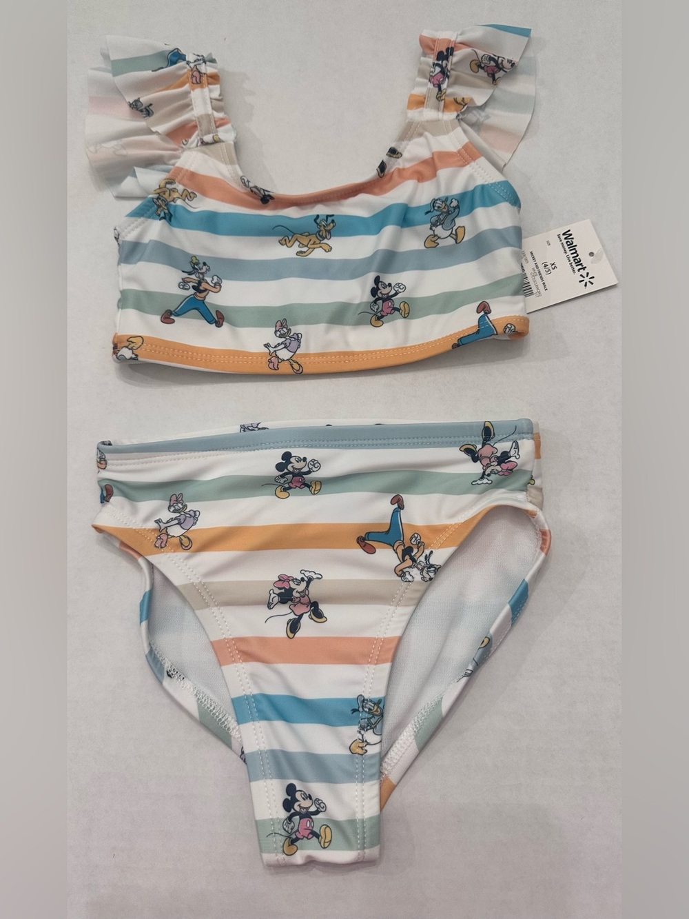 Disney Big Girls Mickey and Friends Striped Bikini Swimsuit Size XS (4/5)